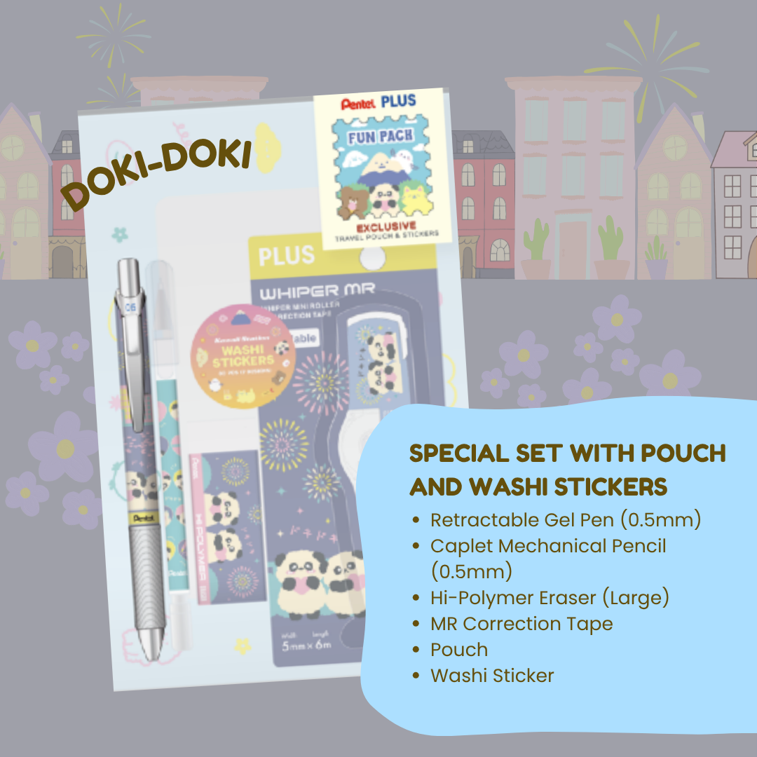 [LIMITED EDITION] Plus MR Correction Tape + Pentel Kawaii9 (FOC Washi Sticker) DOKI-DOKI