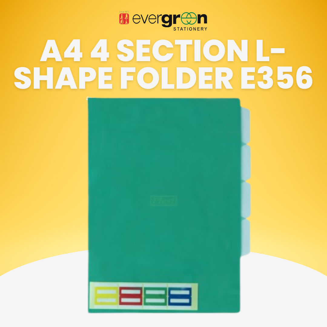 [SG] A4 4 Section L-Shape Folder E356 Green [Evergreen Stationery]