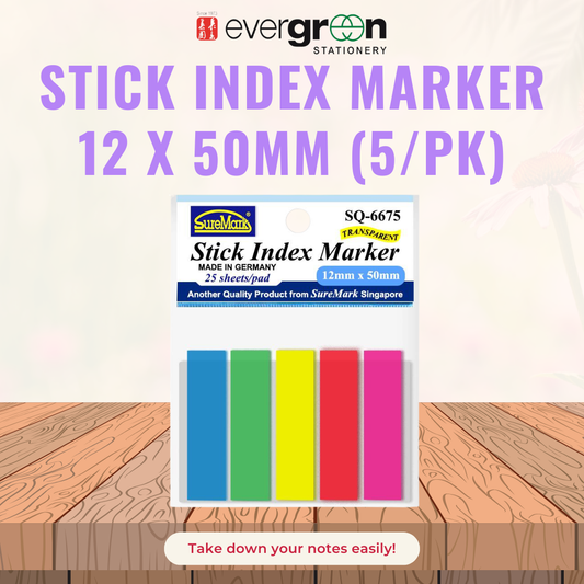 [SG] Stick Index Marker 12 × 50 mm (5/Pk) [Evergreen Stationery]