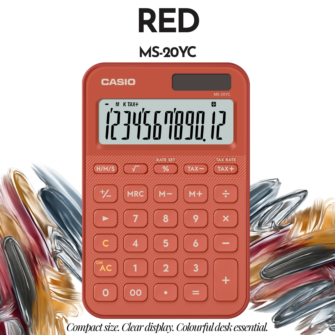 [SG] CASIO MS-20YC 12-Digit Mini Desk Calculator NEW Color Series [Evergreen Stationery]