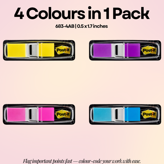 [SG] 3M Post-it Flags 683-4AB (0.5" x 1.7") 4 Colour [Evergreen Stationery]
