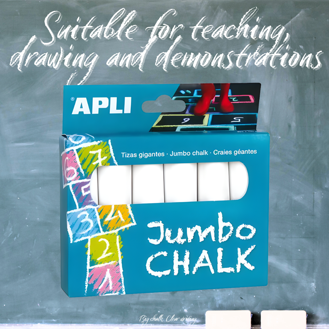 [SG] APLI Jumbo White Chalk 6pcs – Classroom & Blackboard Use [Evergreen Stationery]