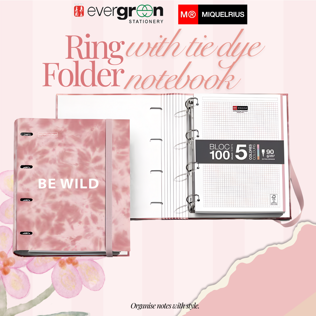 [SG] APLI Cardboard Ring Folder with Notebook Tie Dye Pink [Evergreen Stationery]
