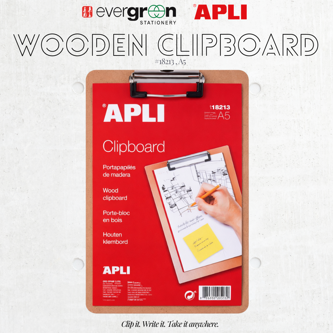 [SG] APLI Wooden Clipboard A5 – Sturdy Writing Board [Evergreen Stationery]