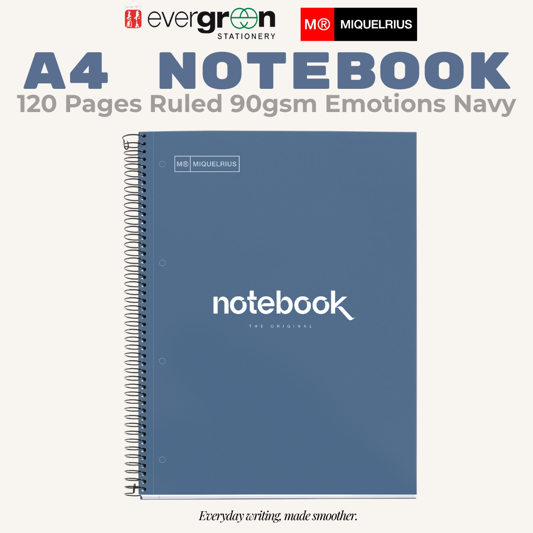 [SG] APLI A4 Notebook 120pg Ruled 90gsm Emotions Navy [Evergreen Stationery]