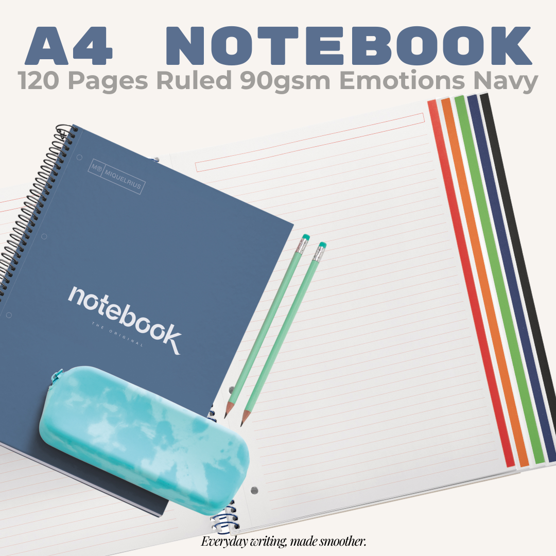 [SG] APLI A4 Notebook 120pg Ruled 90gsm Emotions Navy [Evergreen Stationery]