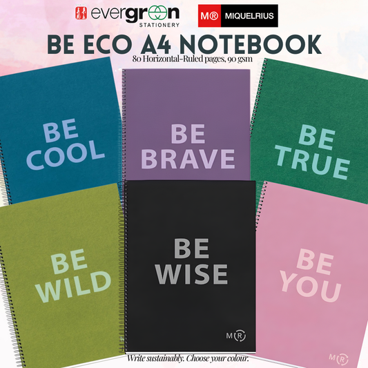 [SG] APLI BE Eco A4 Notebook 80 Pages 90gsm Horizontal – Multi Colours [Evergreen Stationery]