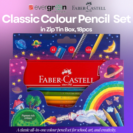 [SG] Faber-Castell Classic Colour Pencil 16s + 2B Pencil Zip Tin Set [Evergreen Stationery]