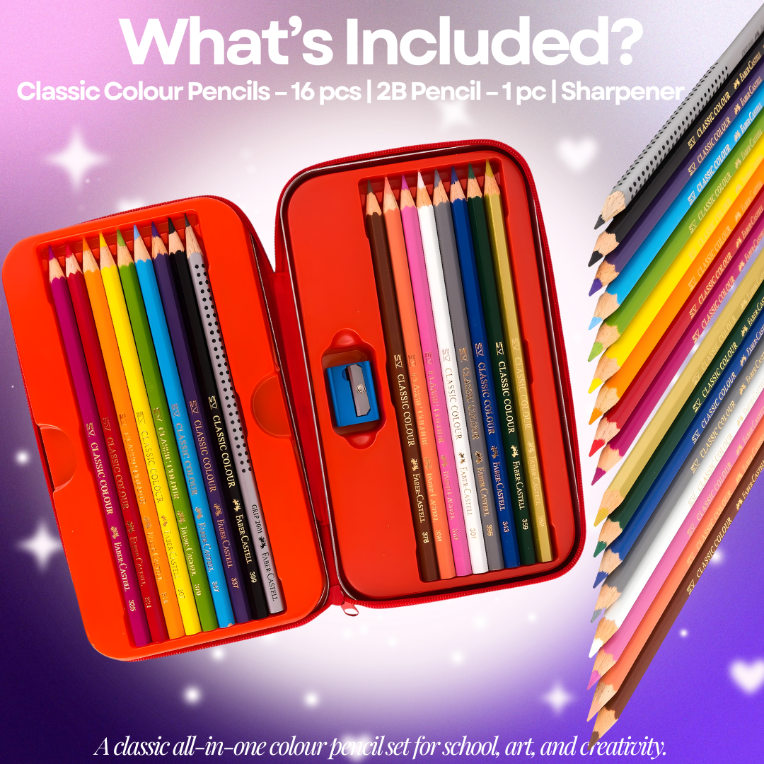 [SG] Faber-Castell Classic Colour Pencil 16s + 2B Pencil Zip Tin Set [Evergreen Stationery]