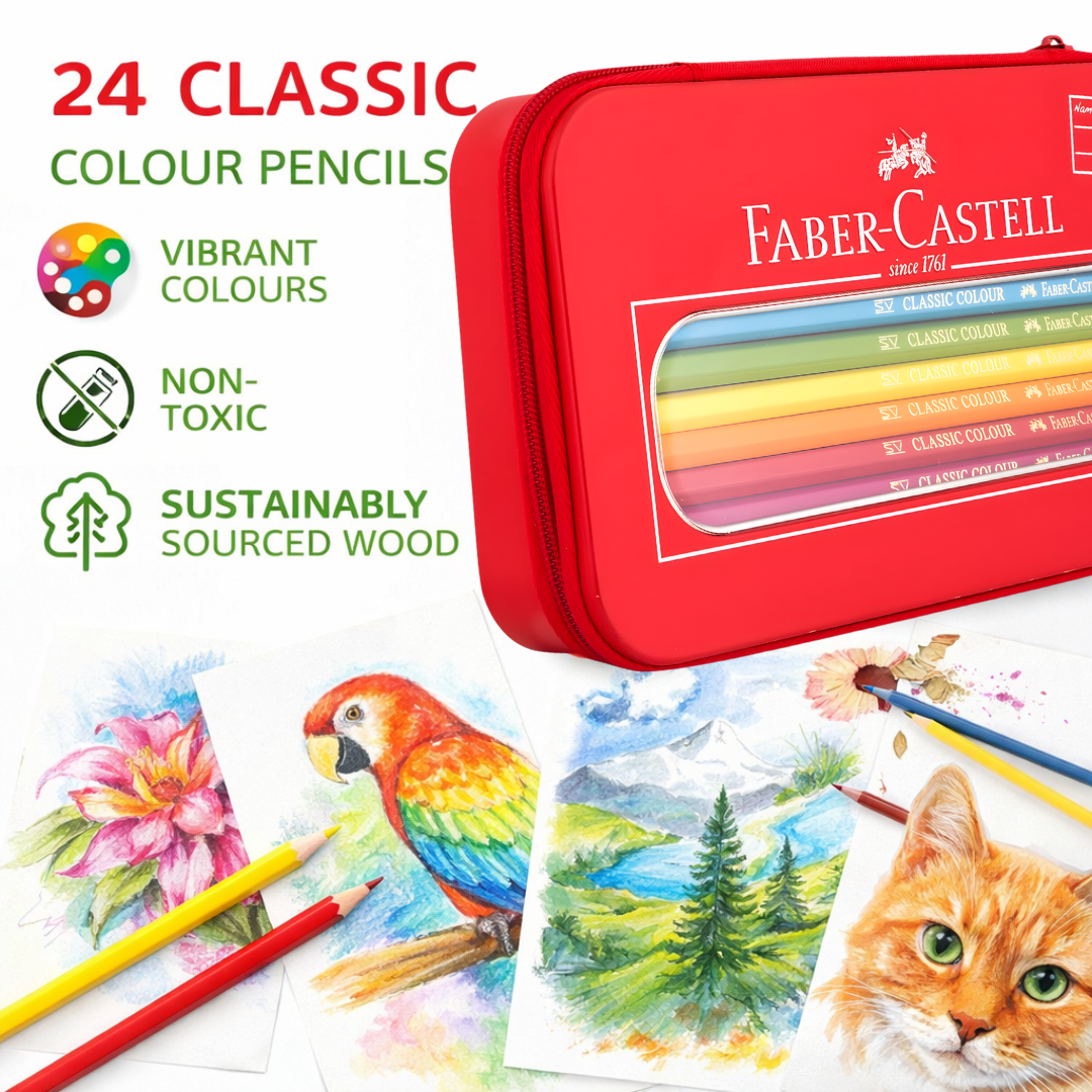 [SG] Faber-Castell Classic Colour Pencil 16s + 2B Pencil Zip Tin Set [Evergreen Stationery]