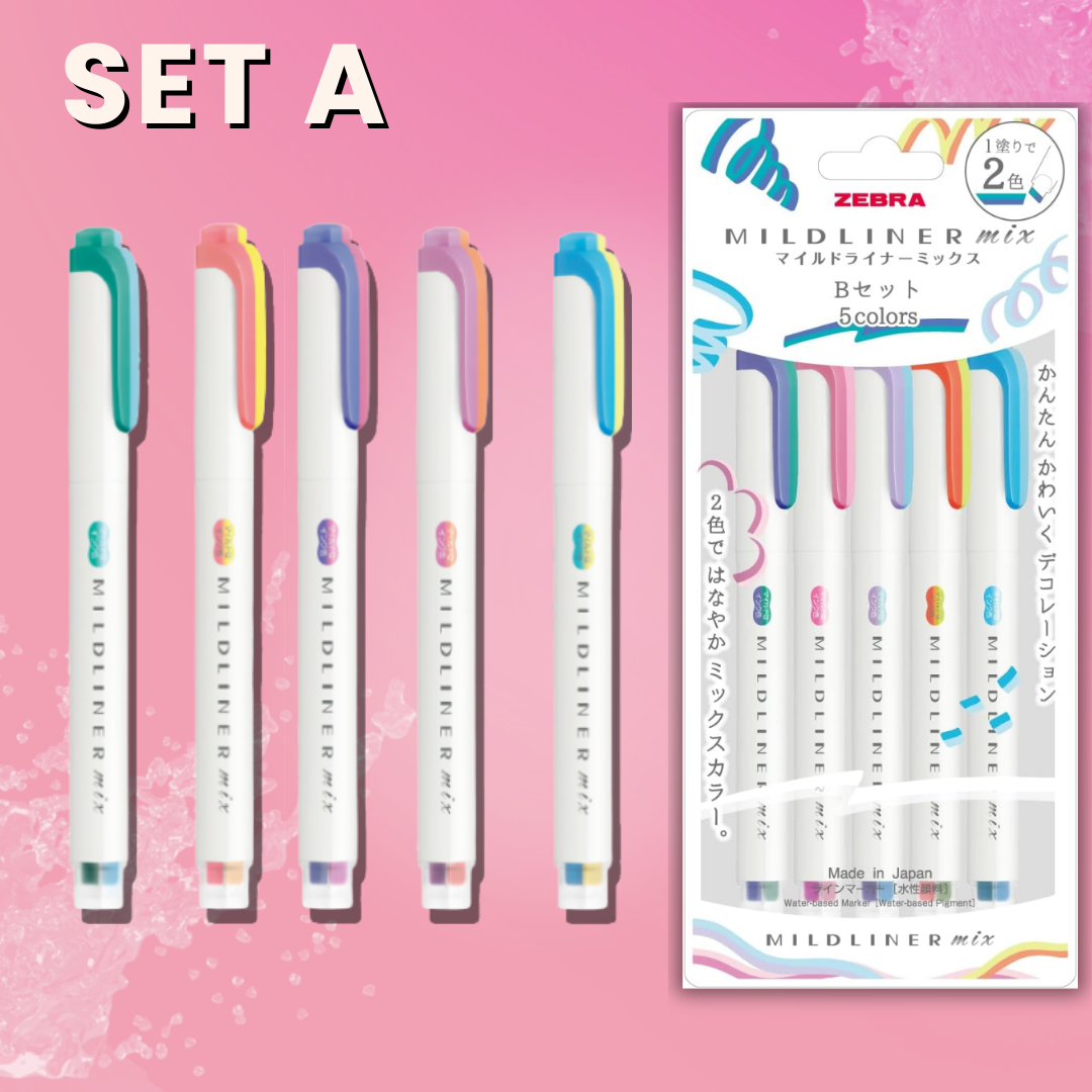 [SG] Zebra Mildliner Mix Double-Sided Fluorescent Highlighter Pen | 5 Colours Set [Evergreen Stationery]
