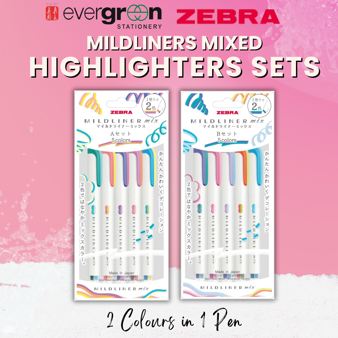 [SG] Zebra Mildliner Mix Double-Sided Fluorescent Highlighter Pen | 5 Colours Set [Evergreen Stationery]