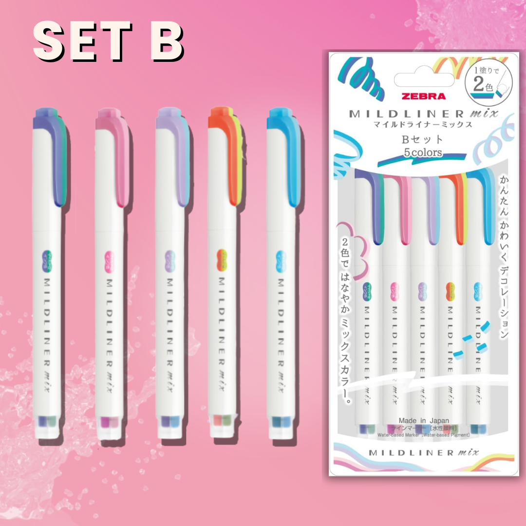 [SG] Zebra Mildliner Mix Double-Sided Fluorescent Highlighter Pen | 5 Colours Set [Evergreen Stationery]
