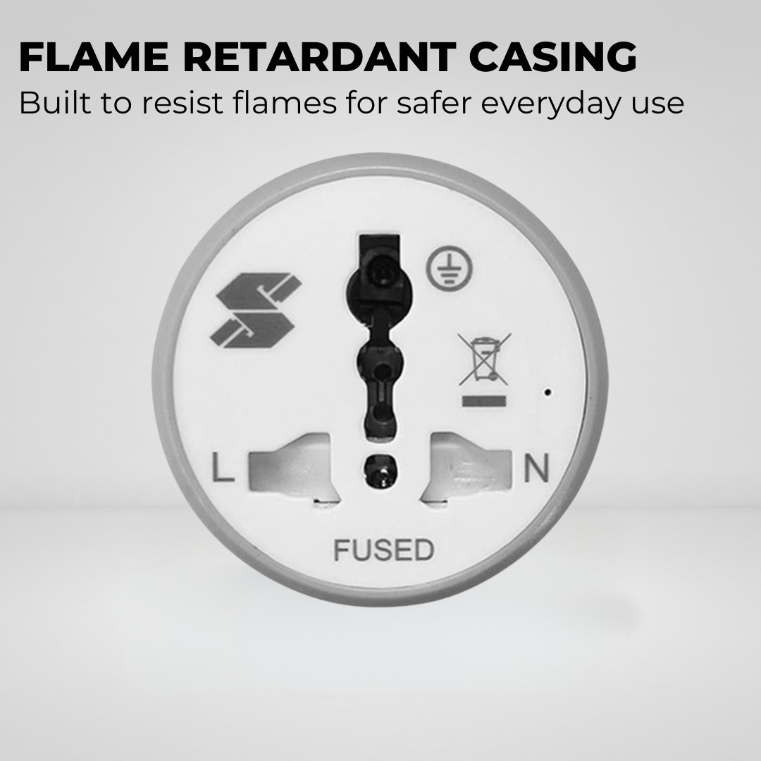 SOUNDTEOH TA-23 Universal Travel Adaptor | Flame Retardant | Safety Shutter | Fuse Protection | 1 Year Warranty