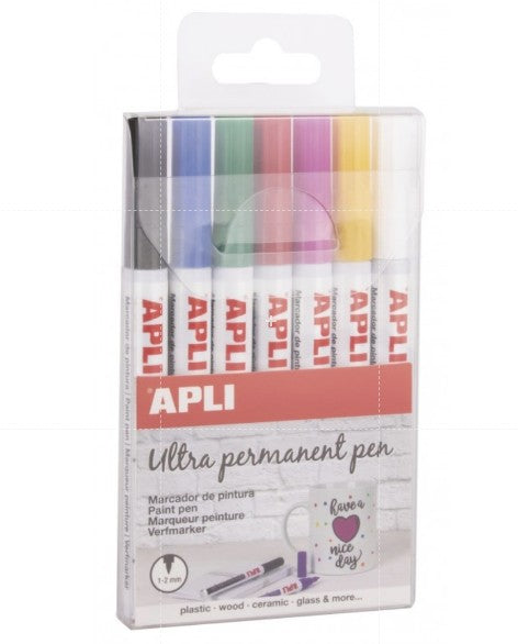 [SG] Apli Fine Tipped Permanent Paint Marker Pen 7pcs [Evergreen Stationery]