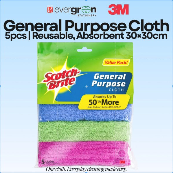 [SG] 3M Scotch-Brite™ General Purpose Cloth 5pcs | Reusable, Absorbent [Evergreen Stationery]