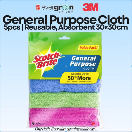 [SG] 3M Scotch-Brite™ General Purpose Cloth 5pcs | Reusable, Absorbent [Evergreen Stationery]