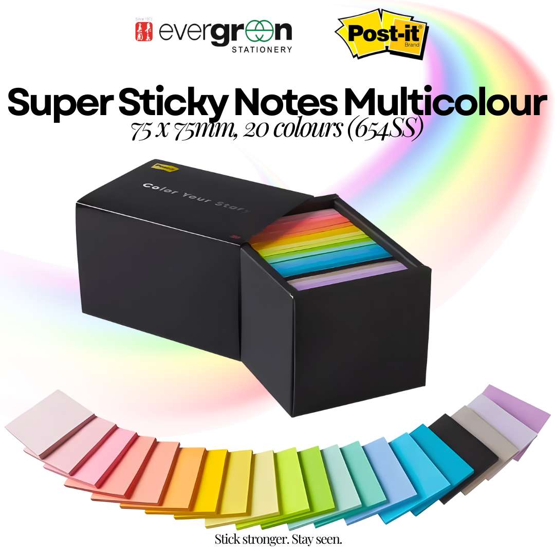 [SG] 3M Post-it® Super Sticky Notes 75x75mm 20 Colours Set [Evergreen Stationery]