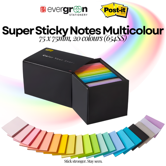 [SG] 3M Post-it® Super Sticky Notes 75x75mm 20 Colours Set [Evergreen Stationery]