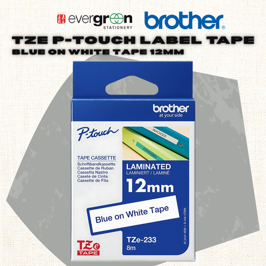 [SG] Brother TZE P-Touch Labelling Tape - Blue on White 12mm [Evergreen Stationery]