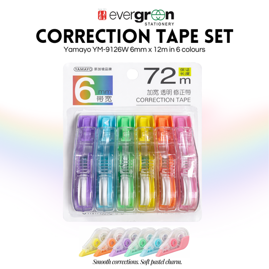 [SG] Yamayo Pastel Correction Tape Set 6pcs, 6mm x 12m | Stationery Essential [Evergreen Stationery]