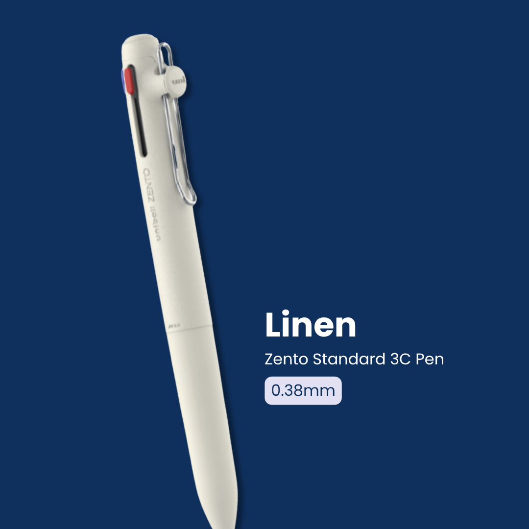 Uni Zento Standard 3C Pen | 0.38mm/ 0.5mm | Black ballpoint ink | Refillable | Minimal design | Eco-friendly shaft | Long rubber grip