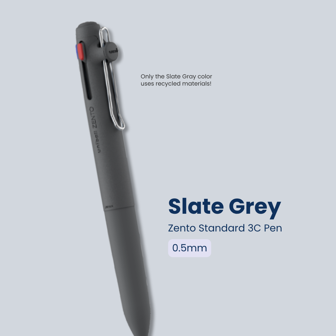 Uni Zento Standard 3C Pen | 0.38mm/ 0.5mm | Black ballpoint ink | Refillable | Minimal design | Eco-friendly shaft | Long rubber grip