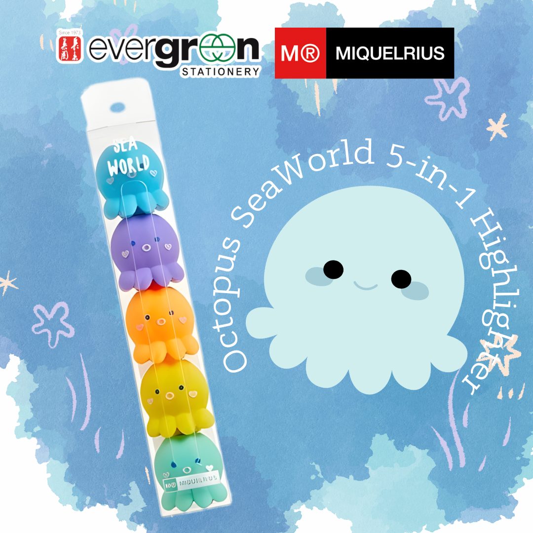 [SG] Apli Miquelrius Octopus Sea World 5-In-1 Stackable Highlighter [Evergreen Stationery]