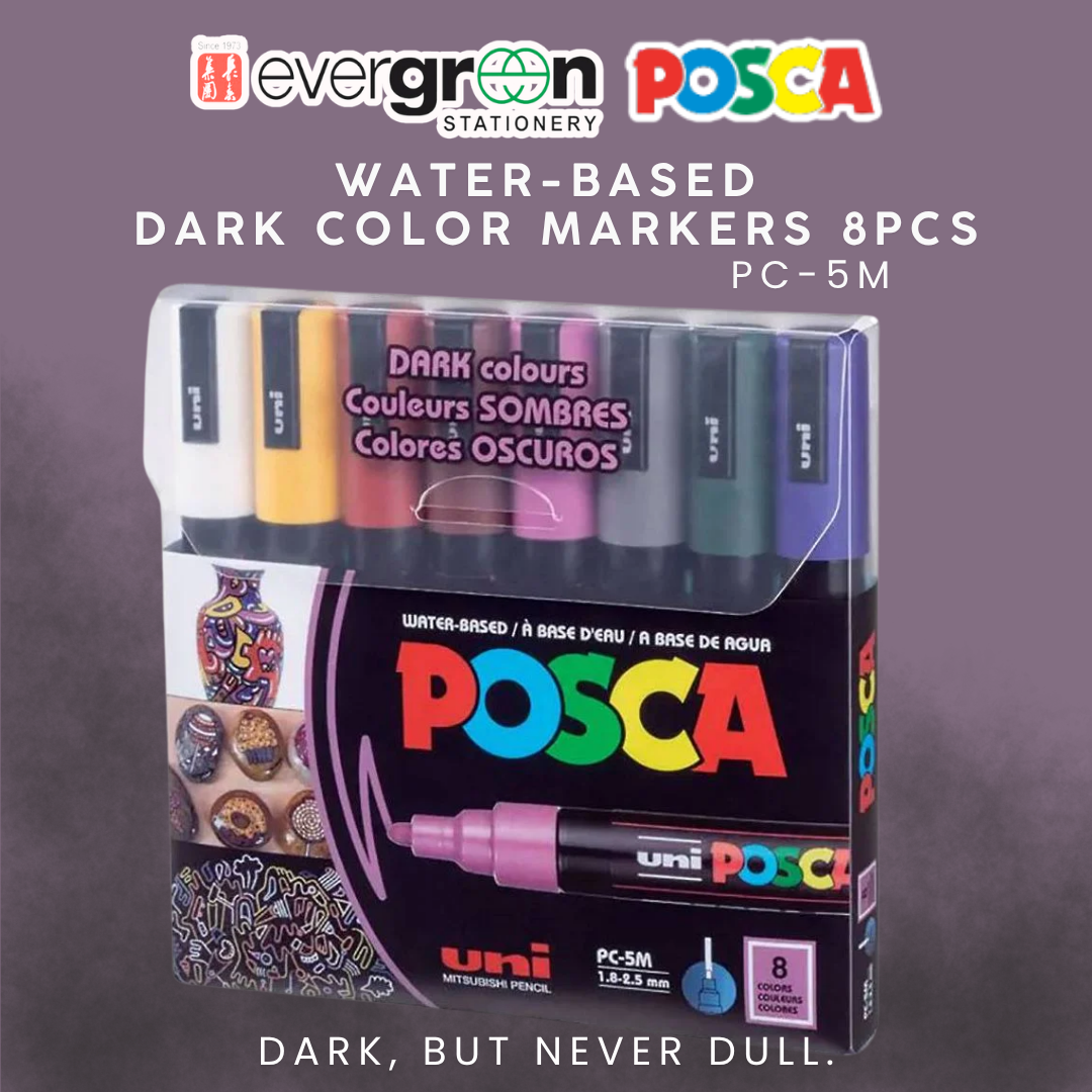 [SG] Uni Posca Dark Color Markers 8 Pcs | Water-Based [Evergreen Stationery]