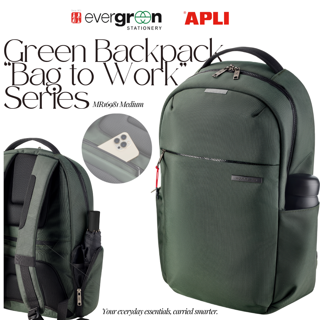 [SG] APLI Medium Backpack–Green “Bag to Work” Series | Lightweight & Stylish [Evergreen Stationery]
