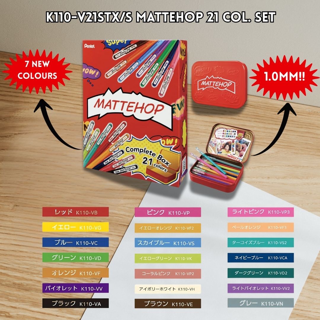 [SG] Pentel K110-V21STX/S MATTEHOP 21COLOR SET [Evergreen Stationary]