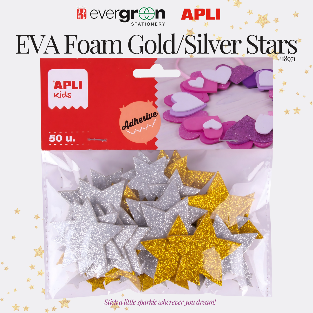[SG] APLI Self-Adhesive EVA Foam Stars – Gold & Silver [Evergreen Stationery]