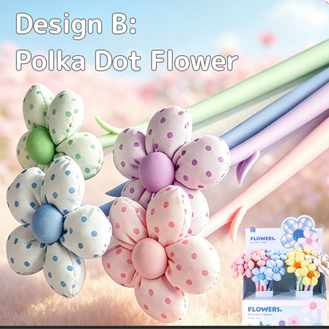 Cute 3D Floral & Bow Design 0.5mm Black Ink Gel Pen | 6 Designs | Set of 4 Pieces Per Design