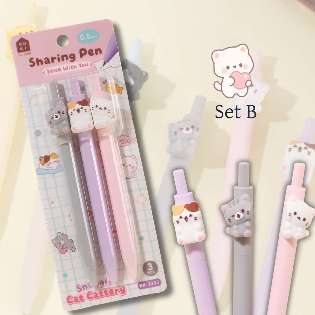 Cat House Cute Gel Pen | 0.5mm Black Ink Retractable Pen | Pack of 3