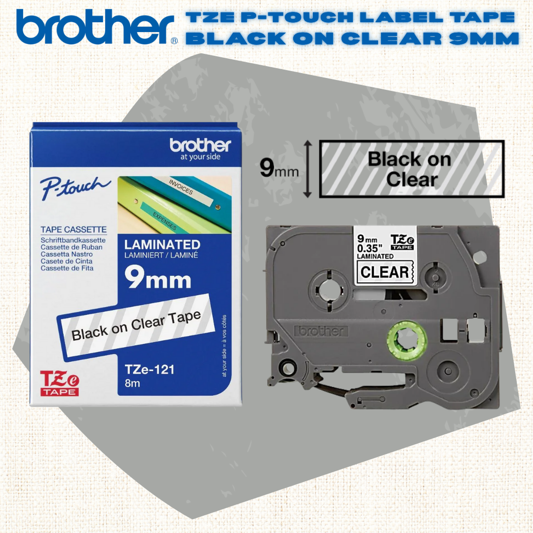 🖨️ [SG] Brother TZE P-touch Label Tape – Black on Clear [Evergreen Stationery]