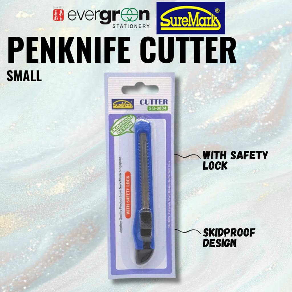 [SG] SureMark Skidproof Design Small Penknife Cutter with Safety Lock [Evergreen Stationery]