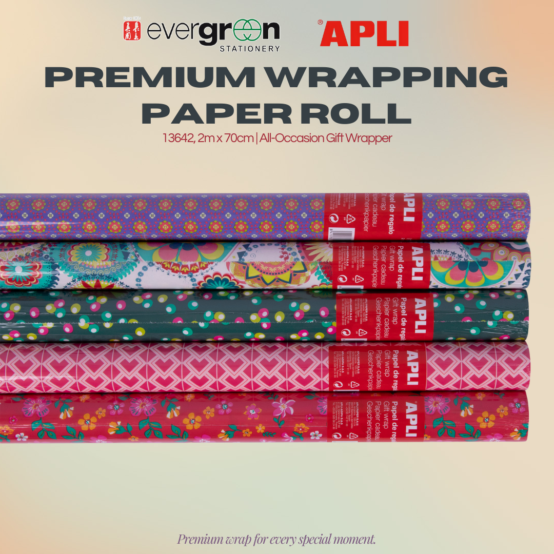 [SG] APLI Premium Gift Wrap Paper Roll – 2m x 70cm | Easy-Cut & High Quality [Evergreen Stationery]