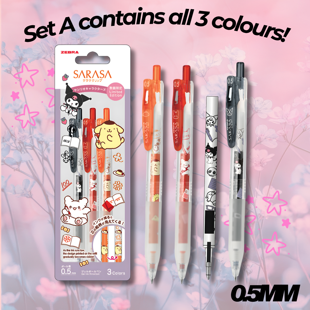 [SG] Zebra Sarasa Clip Pen Set A 0.5mm – Sanrio Limited Edition (3 Colors) [Evergreen Stationery]
