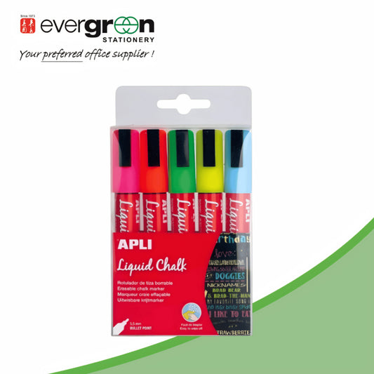 Apli Liquid Chalk 5 Colours/Set 5.5mm Bullet Point