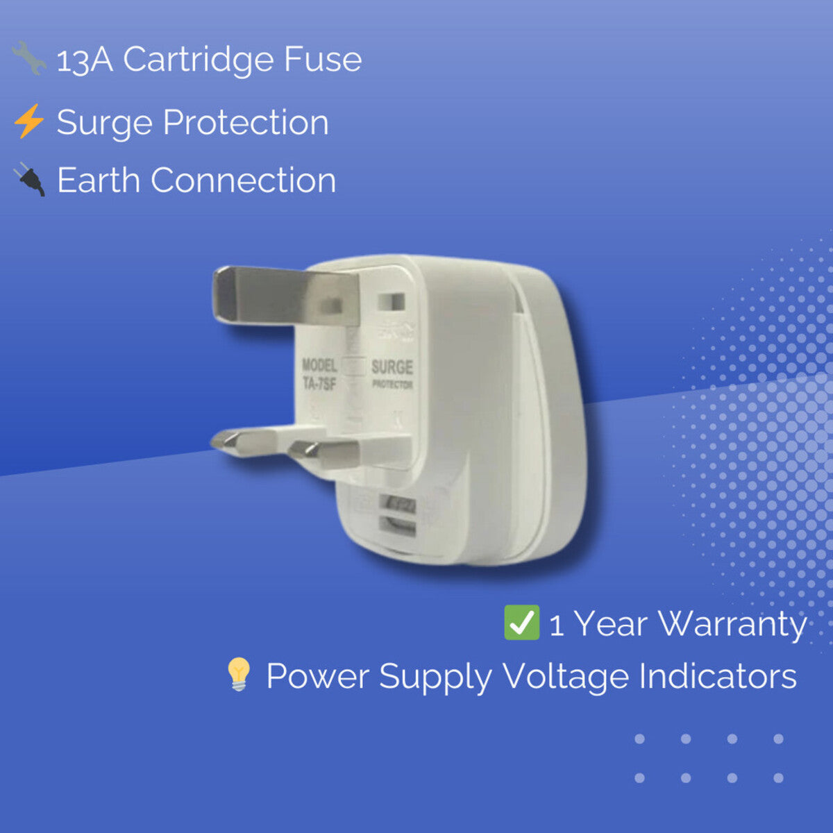 SOUNDTEOH TA-7SF 13A Universal Travel Adaptor with Surge Protection | Safety Shutter | Voltage Indicator | 1 Year Warranty