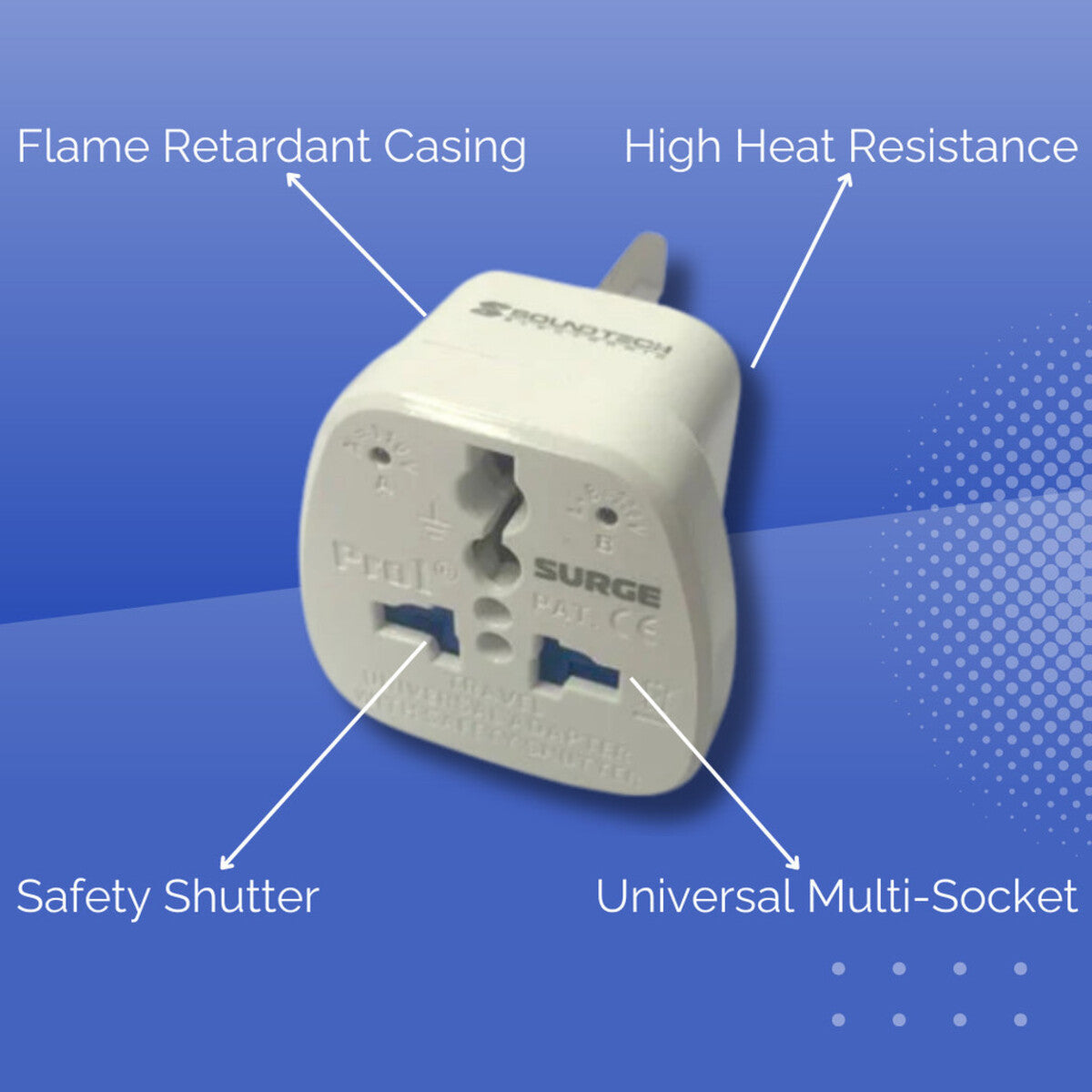SOUNDTEOH TA-7SF 13A Universal Travel Adaptor with Surge Protection | Safety Shutter | Voltage Indicator | 1 Year Warranty