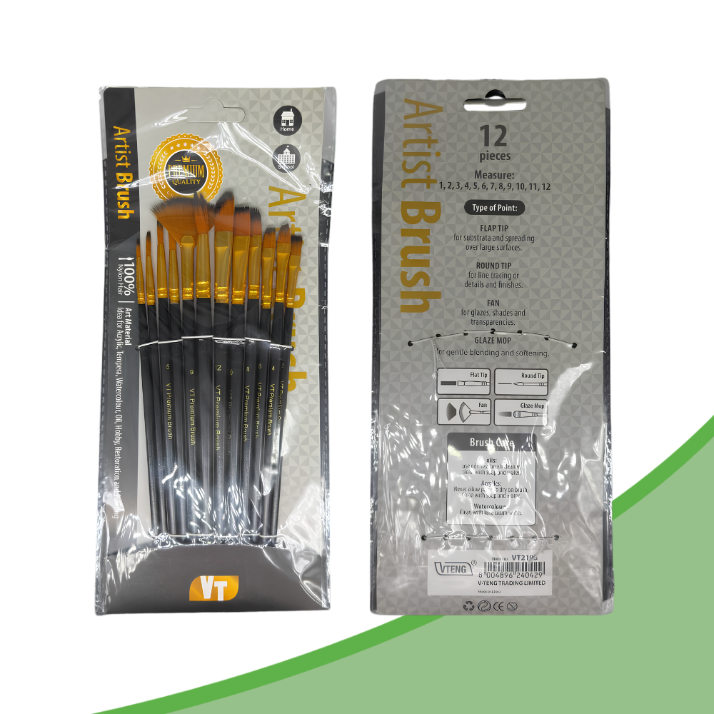 VT Artist Brush Set – 12pcs Premium Nylon Brushes for Acrylic, Watercolor & Oil Painting
