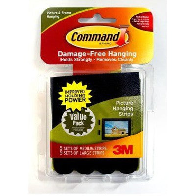 [SG] Command™ Picture Hanging Strips 17211BLKVP, 5 Large 5 Medium Pairs/Pack [Evergreen Stationery]