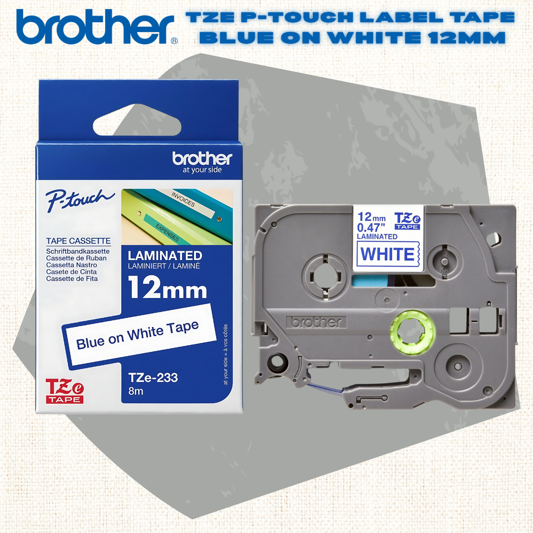 [SG] Brother TZE P-Touch Labelling Tape - Blue on White 12mm [Evergreen Stationery]