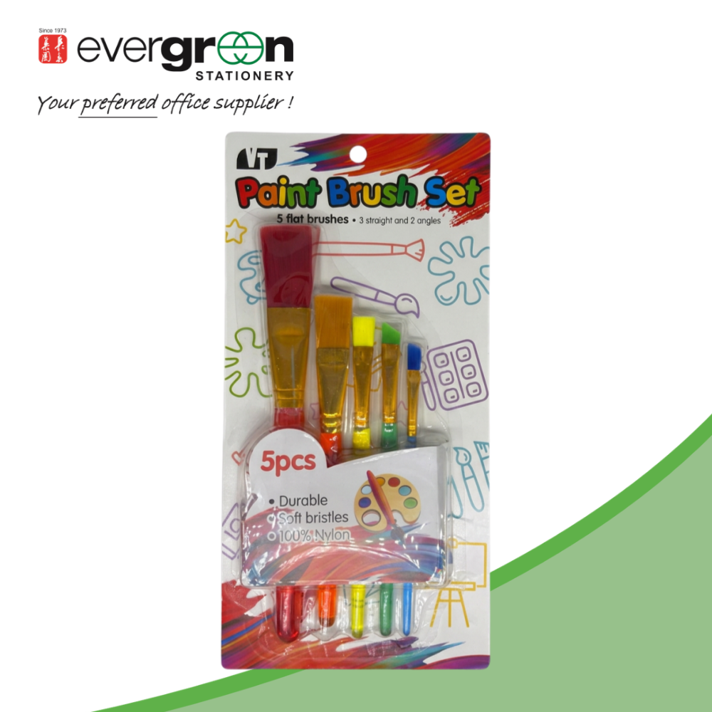 VT Paint Brush Set – 5pcs Durable Nylon Flat Brushes (3 Straight + 2 Angled)