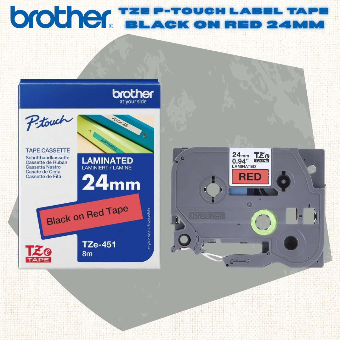 [SG] Brother TZE P-touch Label Tape – Black on Red [Evergreen Stationery]