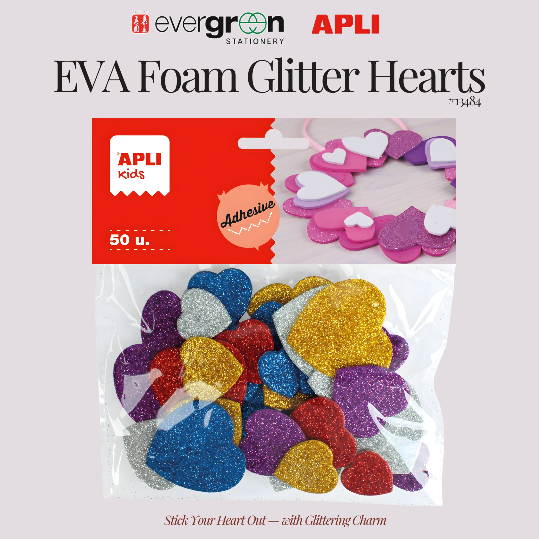 [SG] APLI Self-Adhesive EVA Foam Glitter Hearts [Evergreen Stationery]