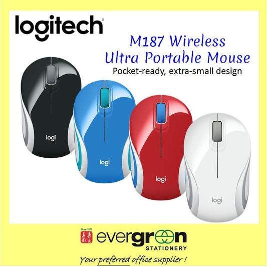Logitech WIRELESS MINI MOUSE M187 Pocket-size mouse White/Black/Blue/Red