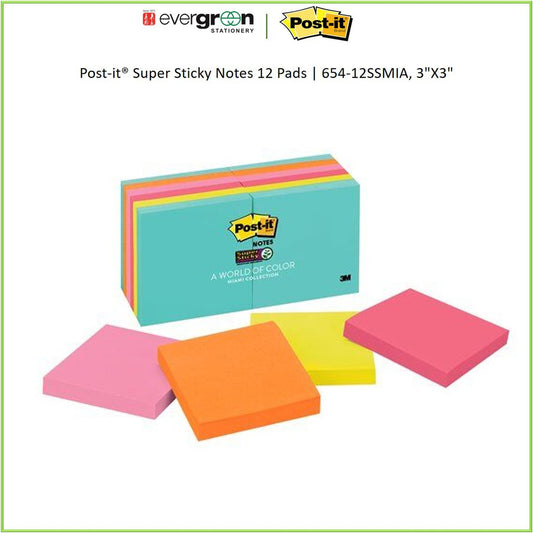 3M Post-it® Super Sticky Notes 12 Pads | 654-12SSMIA, 3"X3"