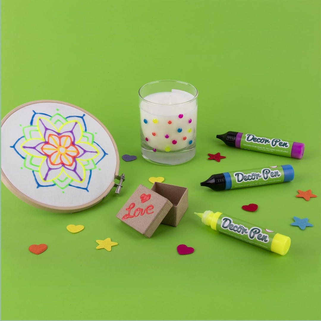 [SG] APLI Decorpen Fluorescent Marker Set – 6 Pack 3D Effect Gel Pens [Evergreen Stationery]